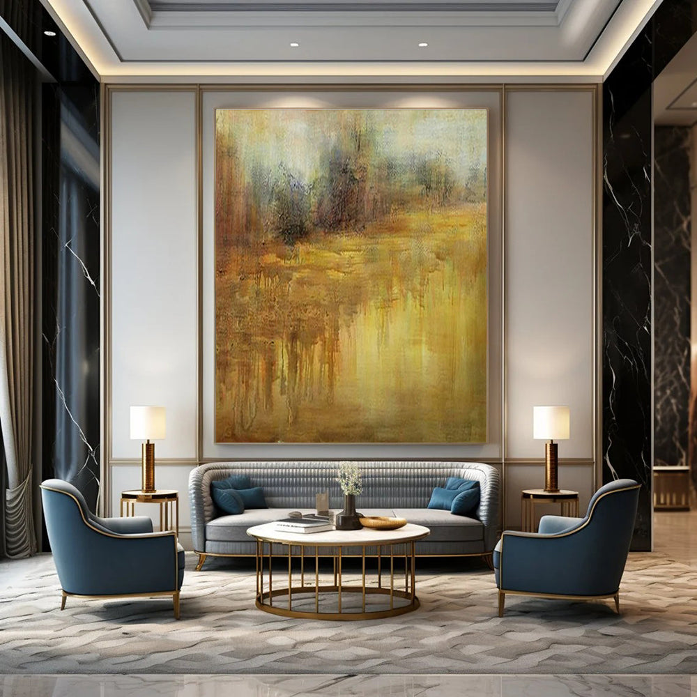Golden Abstract Landscape Art for Luxury Hotel Lobby & Rustic Country Home DLZ1781