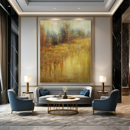 Golden Abstract Landscape Art for Luxury Hotel Lobby & Rustic Country Home DLZ1781