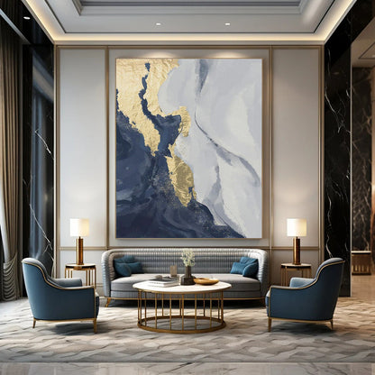 Gold and Blue Abstract Map Art for Luxury Travel Agency & Coastal Home Office DLZ2214