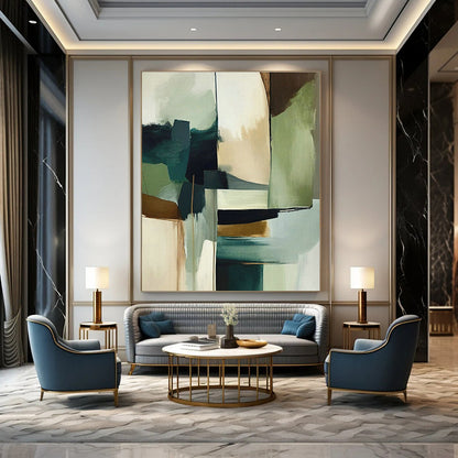 Teal - Green & Gold Abstract Art for High - End Restaurant & Modern Dining Room DLZ1637