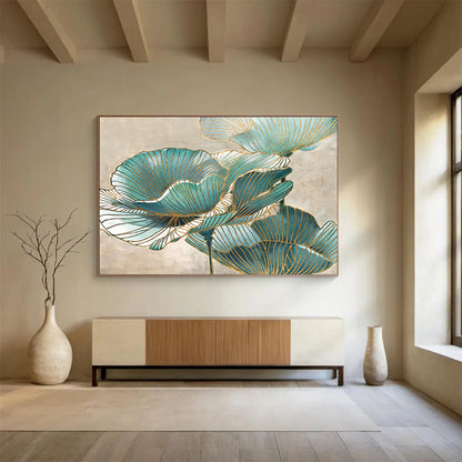 Blue - and - Gold Floral Pattern Art for Elegant Bathroom DLZ2812