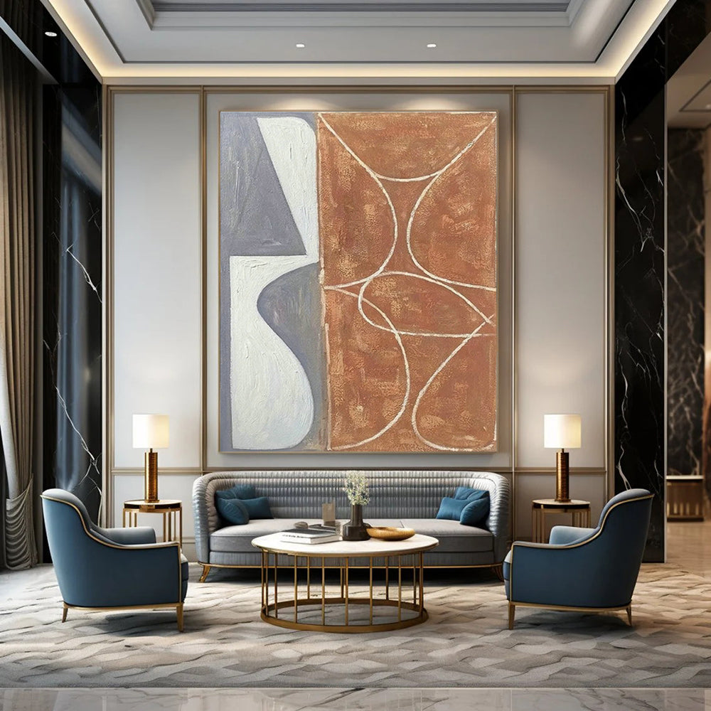 Brown - Gray Line Abstract Art for Mid - Century Home & Design Studio DLZ1145