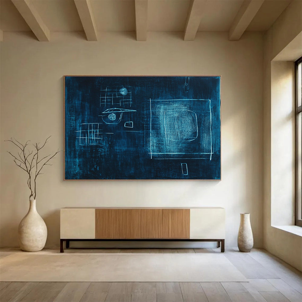 Blue Chalk Drawing Abstract Art for Creative Playroom & Artistic Studio SC348