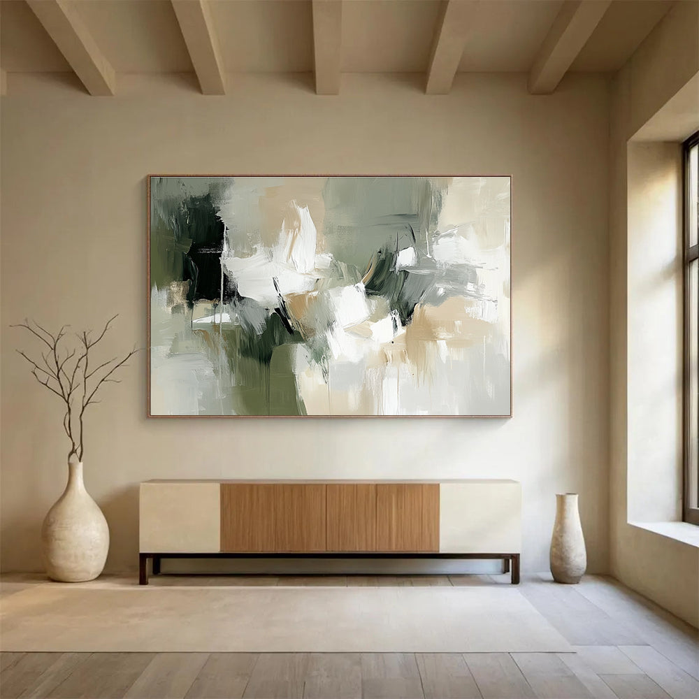 Gray - Green Abstract Composition Art for Minimalist Bedroom & Contemporary Spa SC219