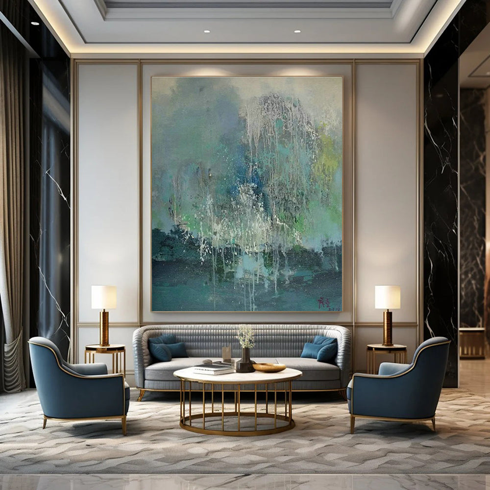 Blue - Green Waterfall - Inspired Abstract Art for Bedroom & Spa Resort DLZ1206