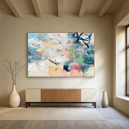 Blue - Pink Line Abstract Art for Coastal - Inspired Nooks DLZ2461