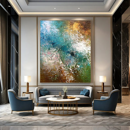 Blue - Green - Gold Abstract Art for Tropical - Themed Resort Spa Relaxation Rooms DLZ0006