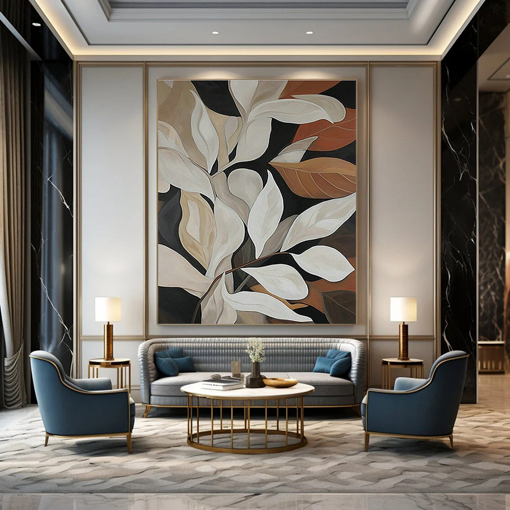 Neutral Leaf Art for Elegant Home Dining Room & Botanical - Themed Boutique DLZ1512