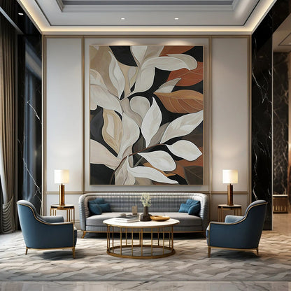 Neutral Leaf Art for Elegant Home Dining Room & Botanical - Themed Boutique DLZ1512