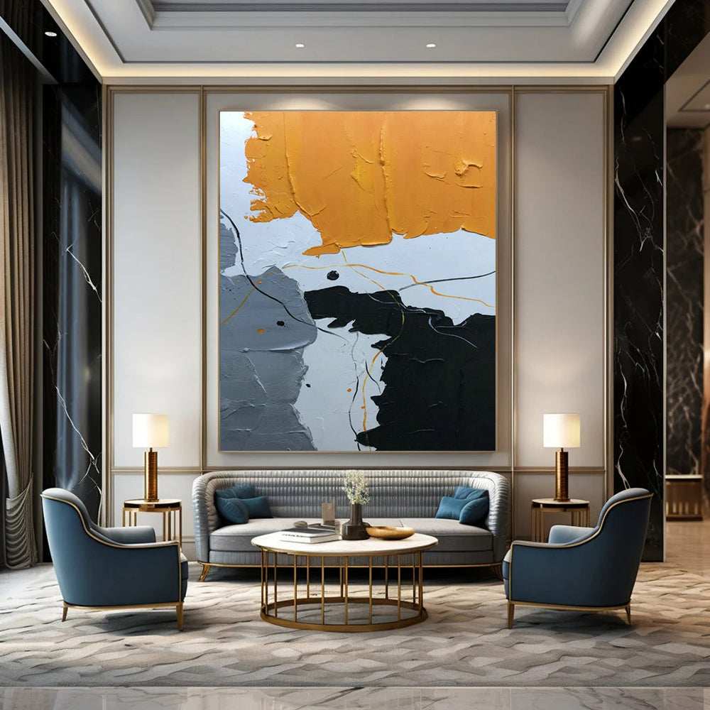 Orange - Grey Line Abstract Art for Modern Loft & Creative Studio DLZ1341