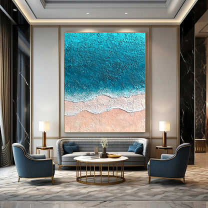 Textured Blue and Pink Beach Art for Coastal Home Living Room & Relaxing Spa STSC1428