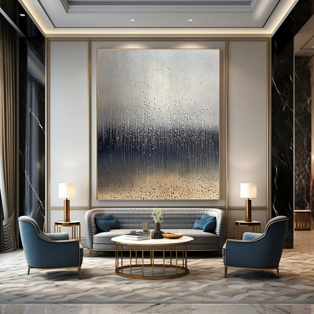 Silver Drip Abstract Art for Contemporary Gallery & Modern Office Lobby STSC1399