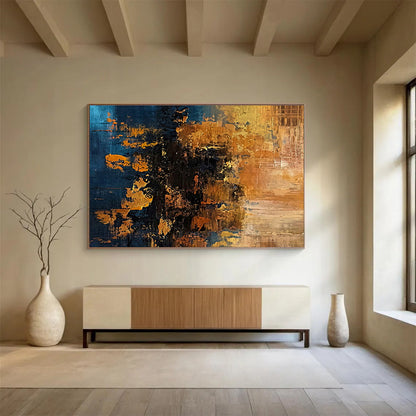Blue - Gold Texture Abstract Art for Sophisticated Home Bar Areas DLZ2651