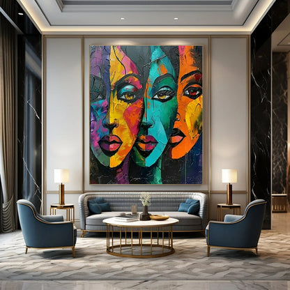 Colorful Portrait Abstract Art for Bohemian Café & Cultural Community Center DLZ1740