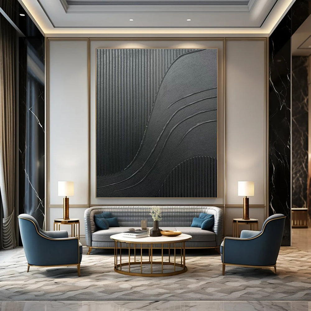Black Textured Abstract Art for Industrial Loft & Contemporary Art Gallery DLZ2182