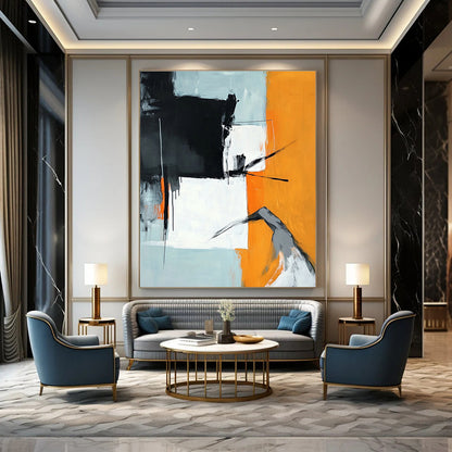 Geometric Orange & Gray Art for Dining Room & Modern Office STSC725