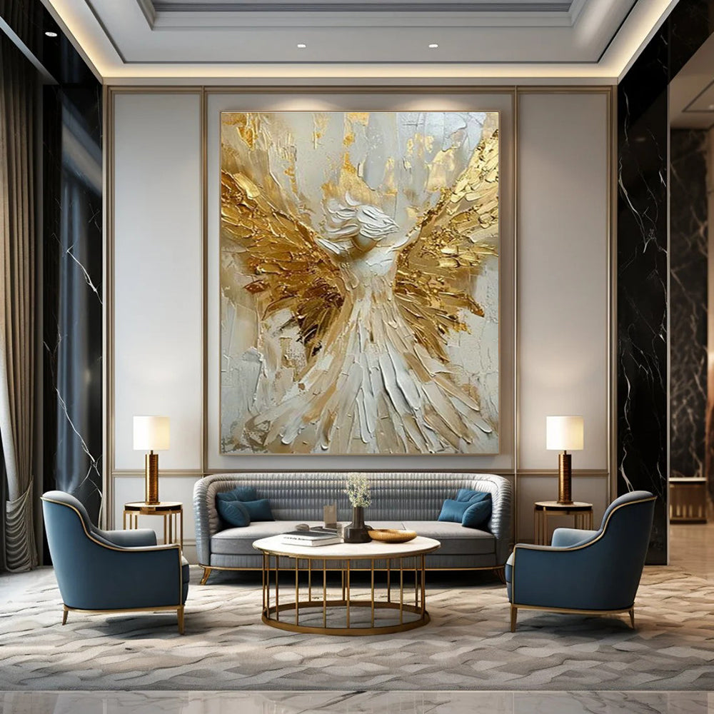 Angel with Golden Wings Art for Spiritual Home Altar & Art - Loving Church Fellowship DLZ1549