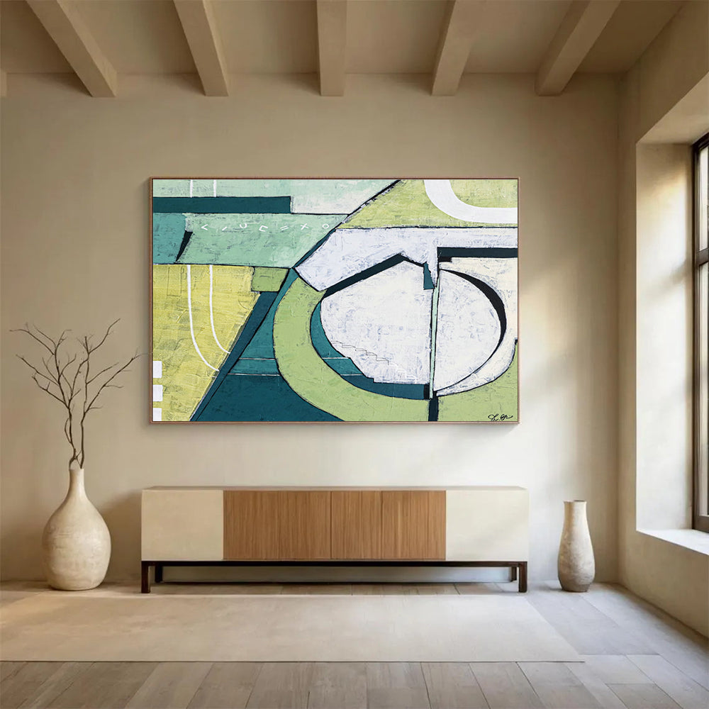 Green Geometric Abstract Art for Eco - Friendly Workspace DLZ2927