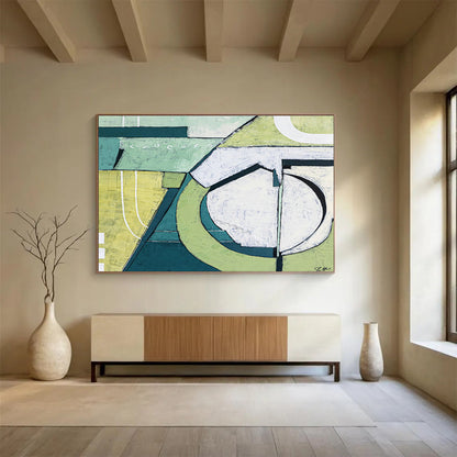Green Geometric Abstract Art for Eco - Friendly Workspace DLZ2927