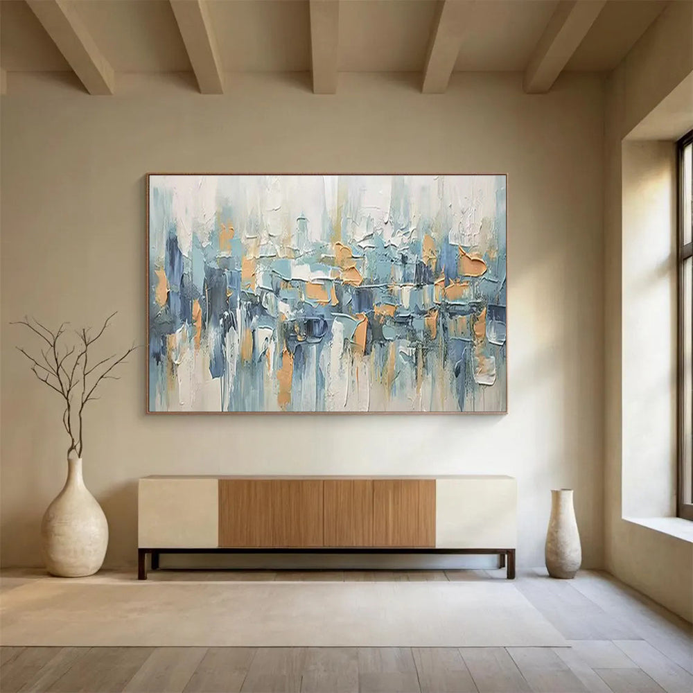 Textured Blue - Orange Abstract Art for Modern Loft Dynamism DLZ3069