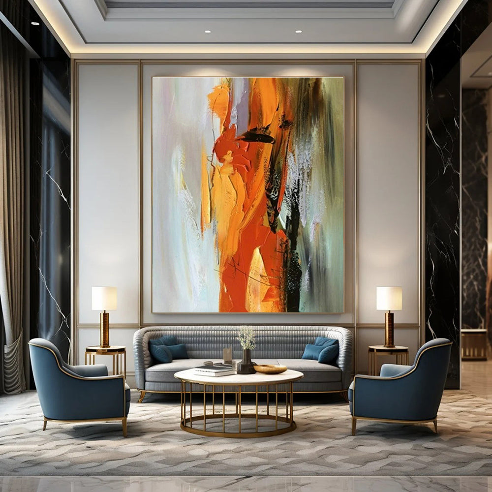 Orange - Yellow Dynamic Abstract Art for Fitness Studio & Sunny Breakfast Nook DLZ1456