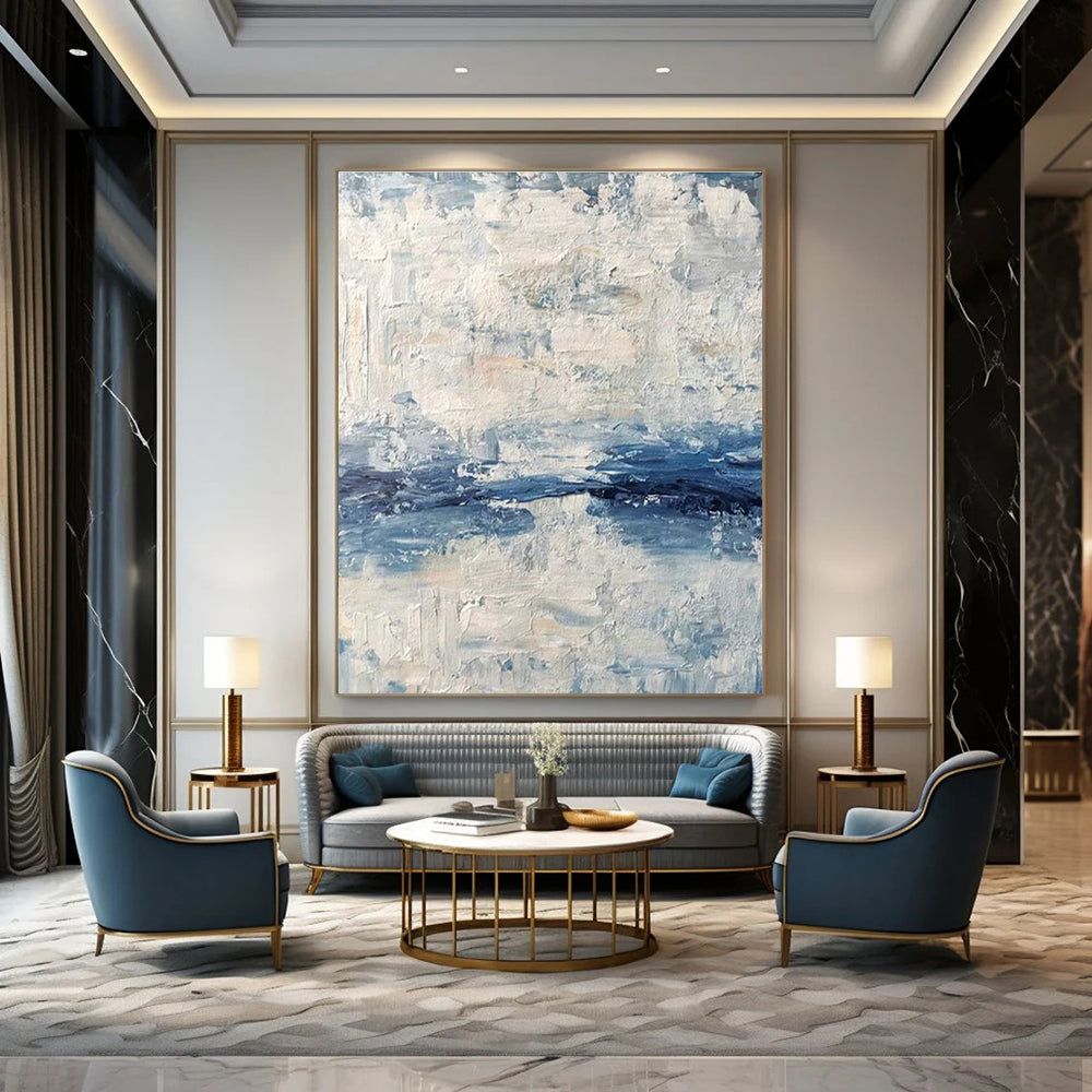 Blue and White Textured Abstract Art for Nautical - style Bedroom & Coastal Art Studio DLZ2246