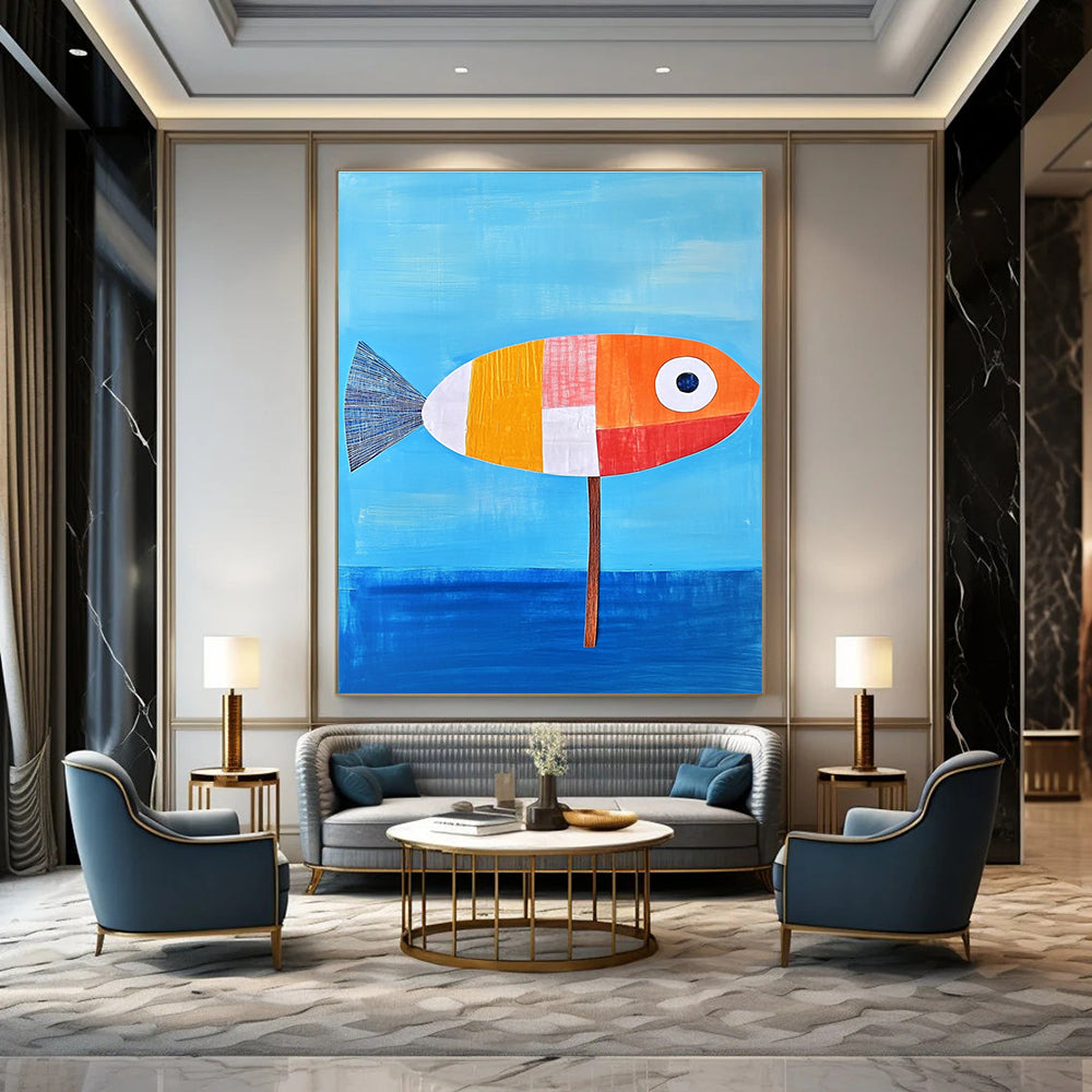 Patchwork Fish on Stick for Quirky Coastal Restaurant & Art - Loving Beach House STSC996