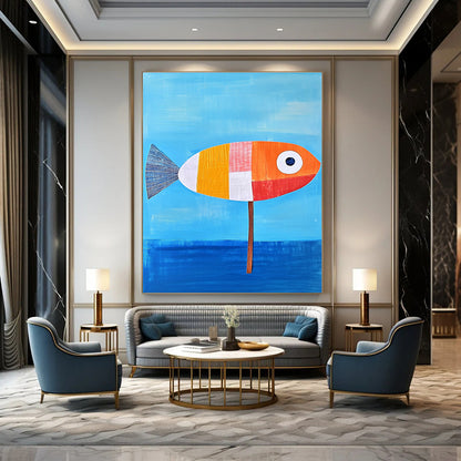 Patchwork Fish on Stick for Quirky Coastal Restaurant & Art - Loving Beach House STSC996