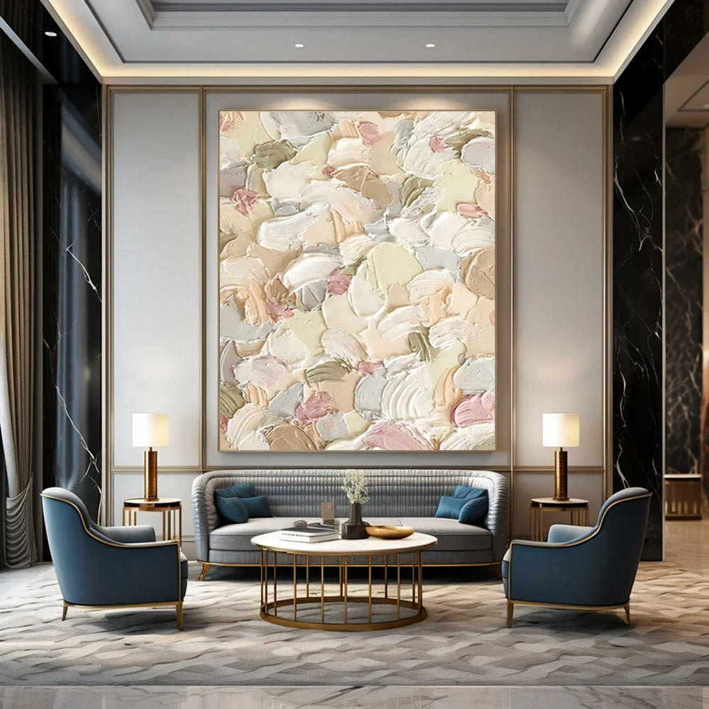 Pink - Green Floral Thick - Paint Art for Shabby - Chic Bedroom & Garden - Themed Tea Parlor DLZ0989