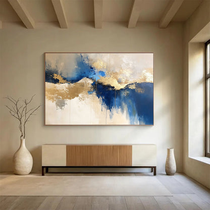 Blue - Gold Abstract Landscape for Coastal Villa & Art Gallery Exhibition SC022