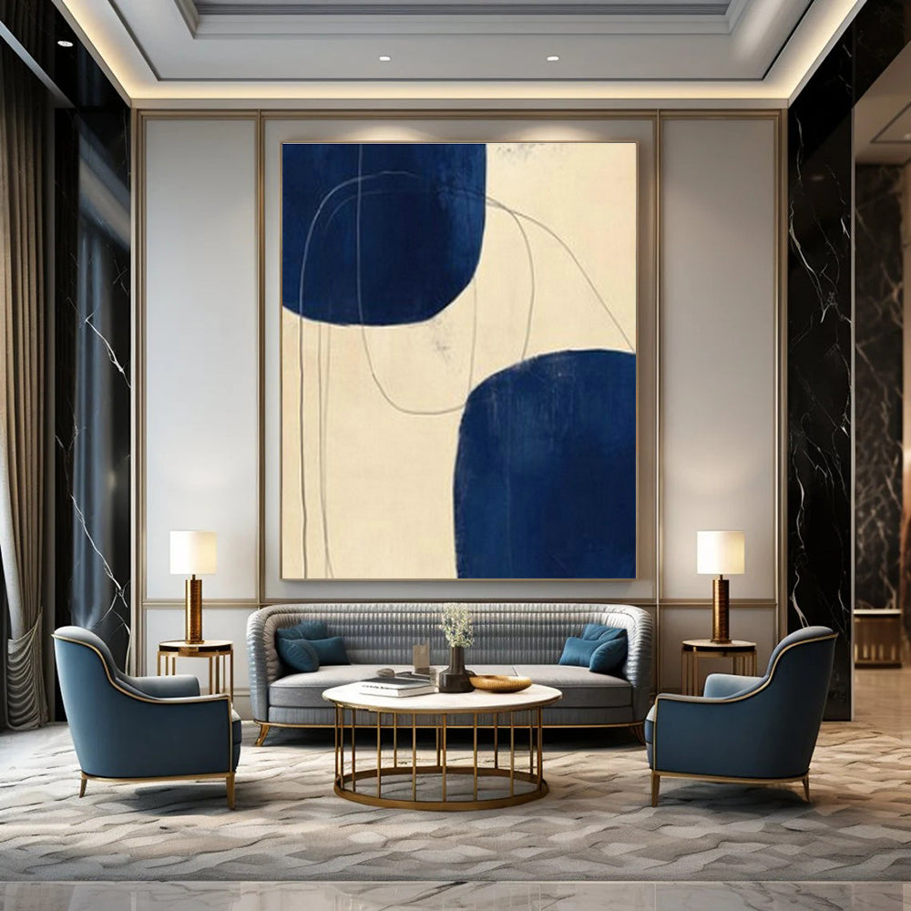 Bold Dark Blue Abstract Art for Modern Office Lobby & Contemporary Living Room DLZ1961