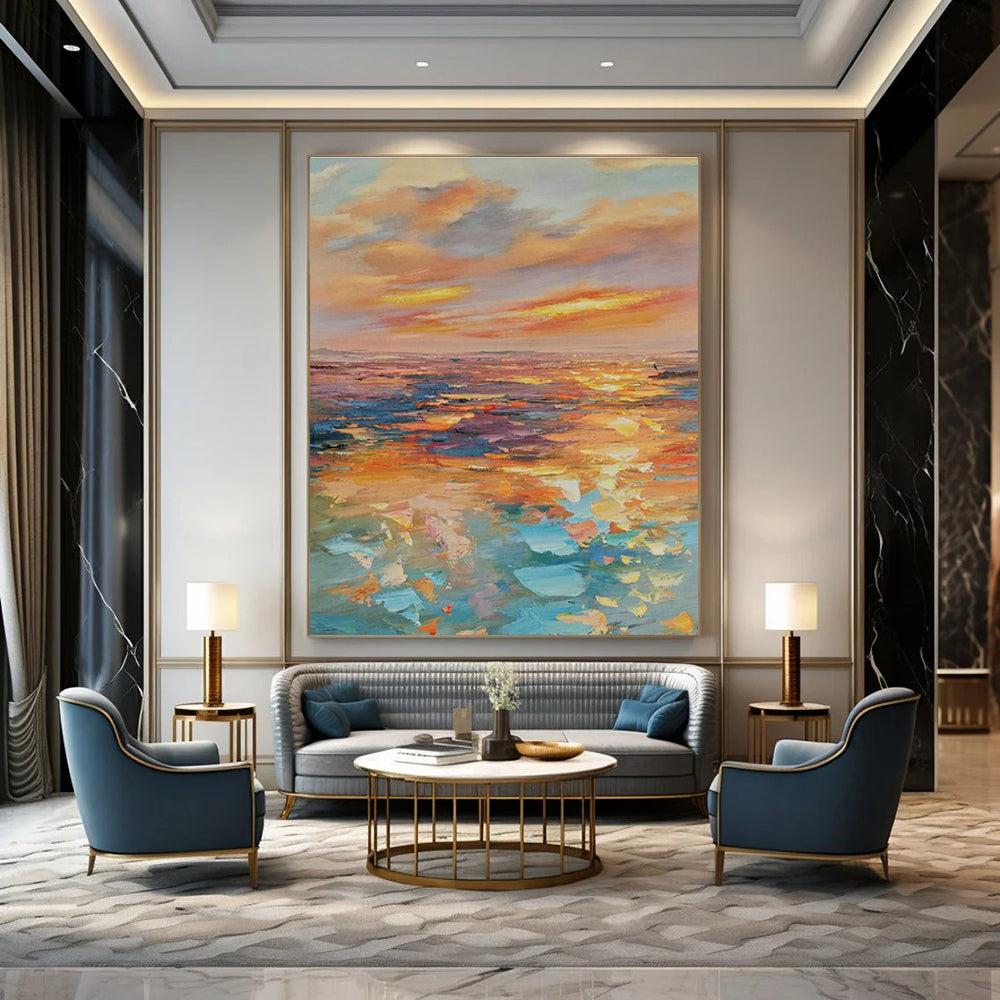 Seaside Sunset Oil Painting for Living Room & Cottages DLZ0340