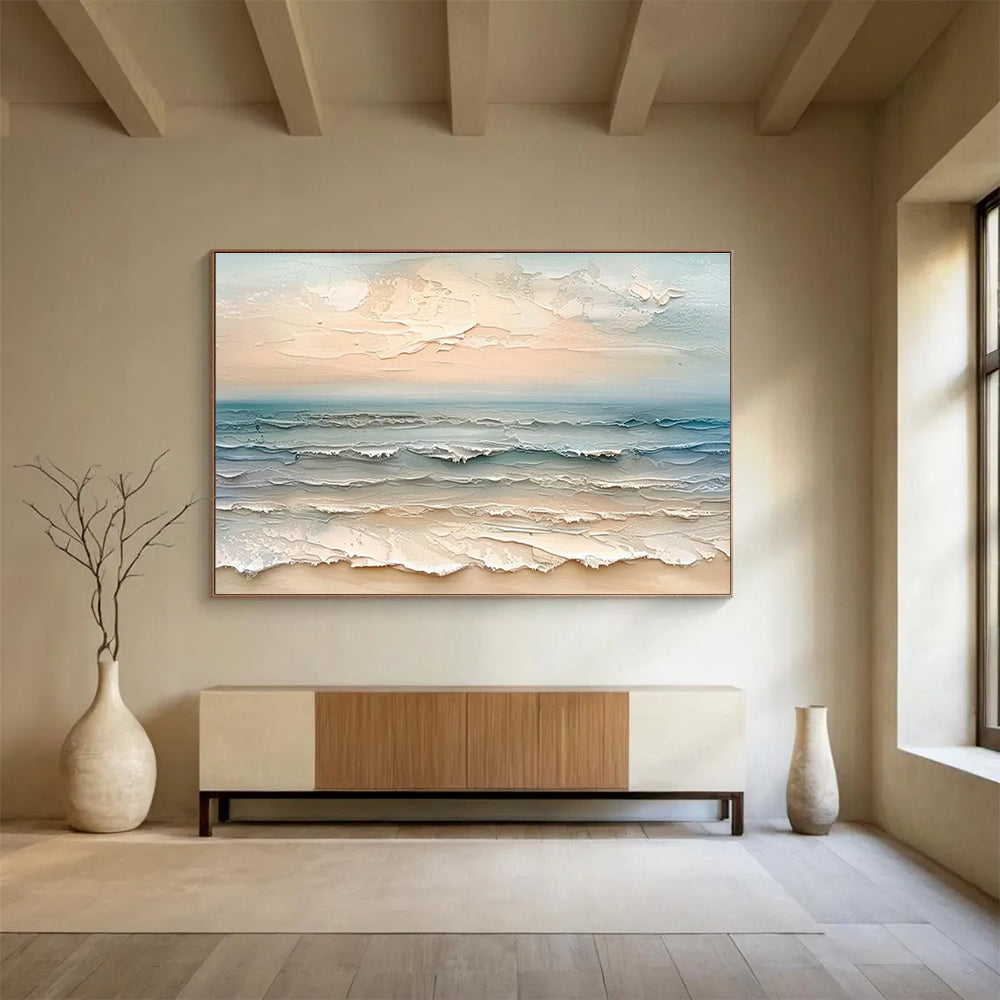 Textured Beach Wave Art for Coastal Resort Hotel Balcony Spaces DLZ3179