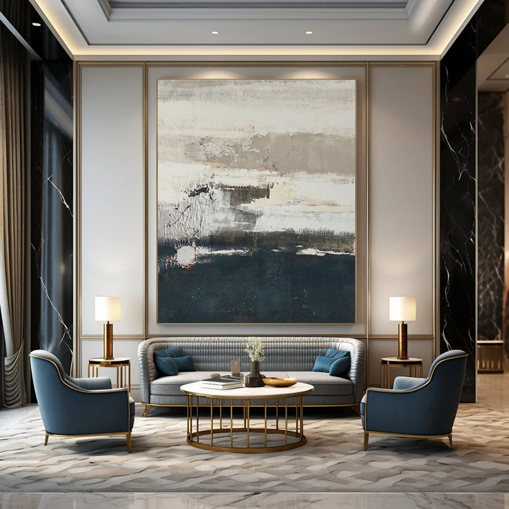 Gray - White - Blue Textured Art for Coastal Home & Nautical Art Gallery DLZ1881