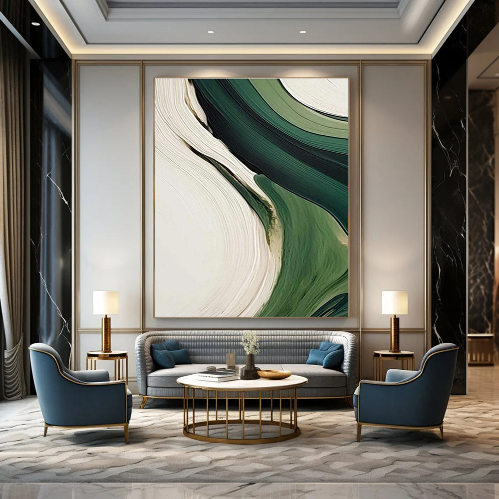 Green and White Flow Art for Minimalist Office & Nature - Inspired Lounge DLZ2168