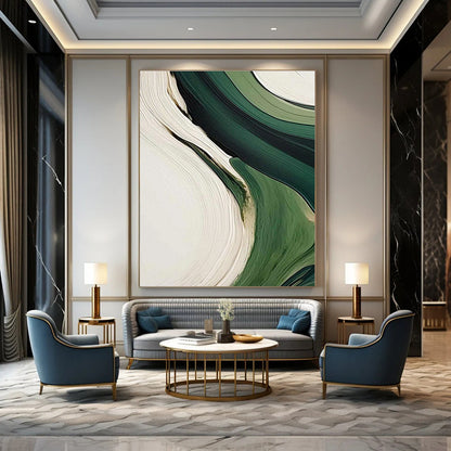 Green and White Flow Art for Minimalist Office & Nature - Inspired Lounge DLZ2168