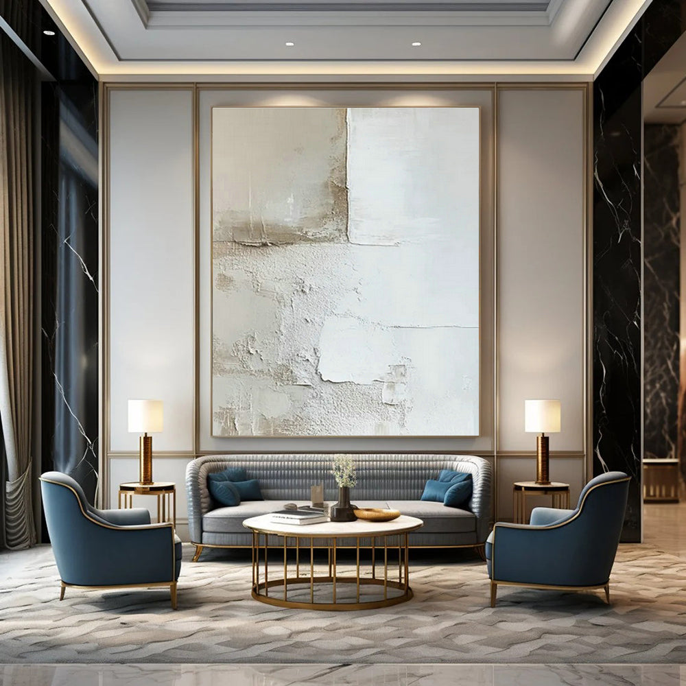 Light Brown - White Textured Abstract Art for Coastal Cottage Living Room & Wellness Retreat Lounge DLZ0984