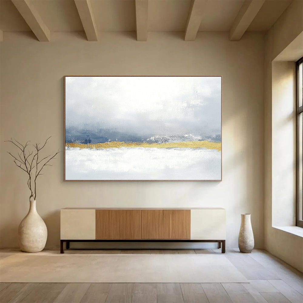 Gray - Gold Abstract Horizon Art for Modern Art Gallery & Sophisticated Hotel Lobby SC066