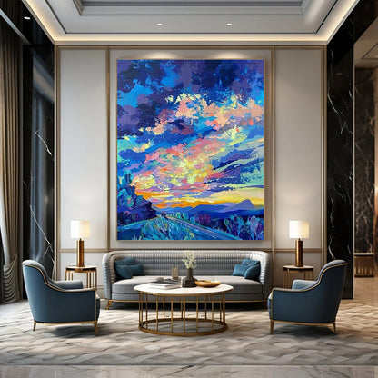 Vivid Road Sunset Painting for Bohemian RV Campsite & Travel - Themed Café DLZ0920