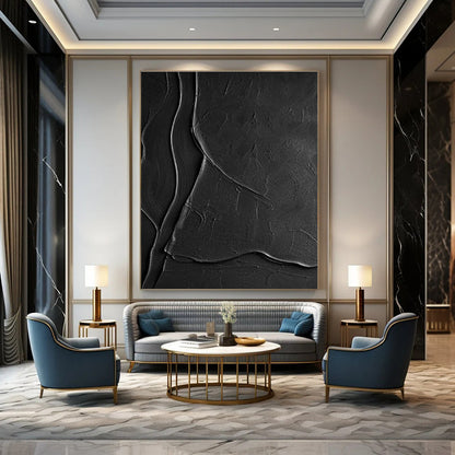 Black Textured Abstract Art for Industrial - Style Loft & Modern Art Gallery DLZ1970