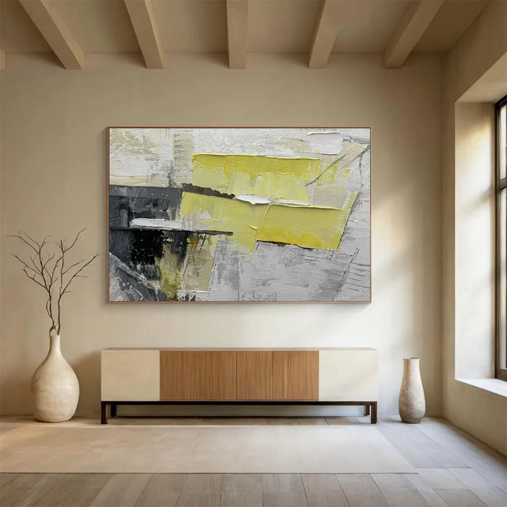 Yellow - Gray Collage Abstract Art for Industrial Loft DLZ2979