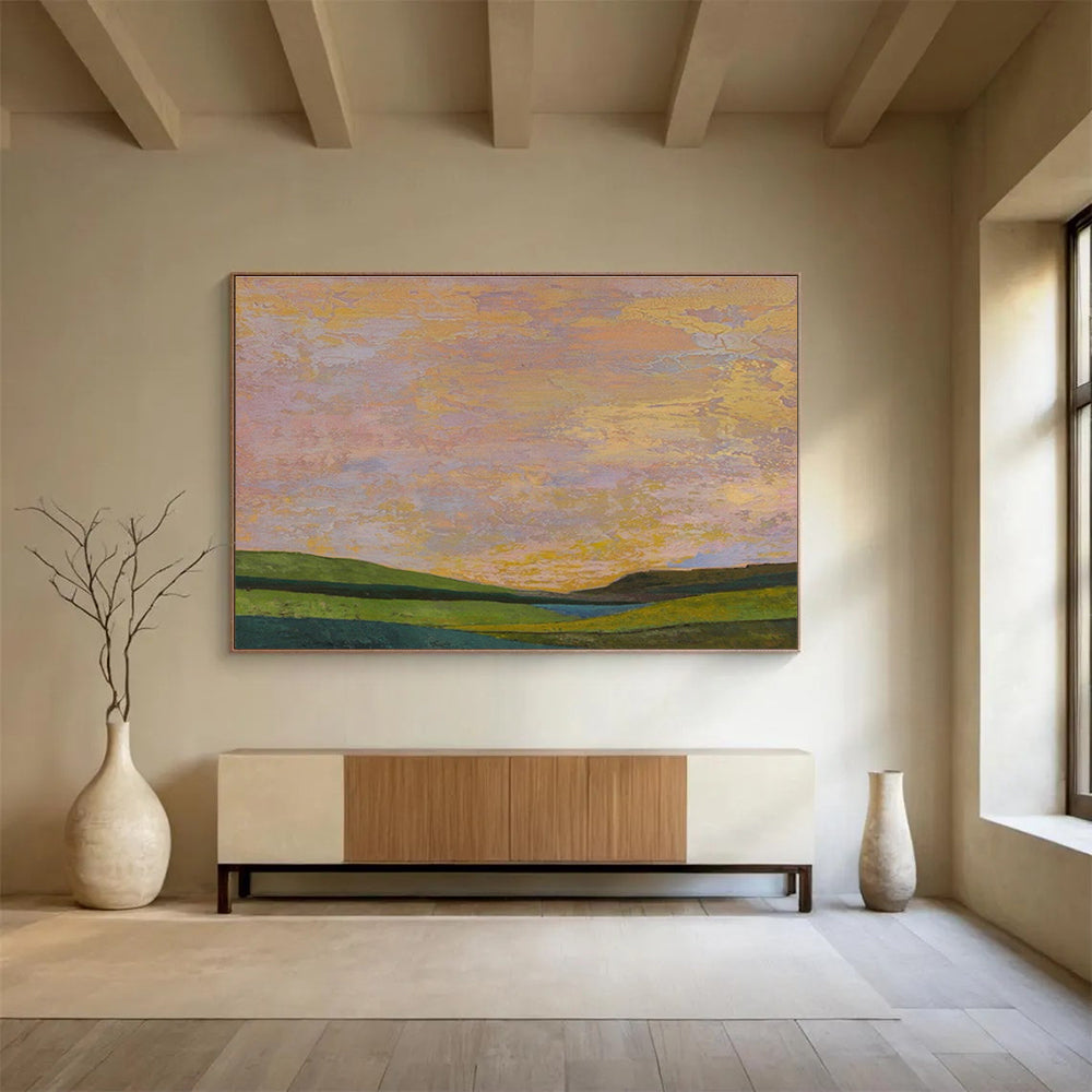 Pink - Gold Sky Landscape Art for Romantic Bedroom DLZ2822