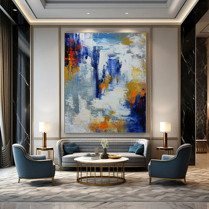 Blue - Orange Splash Abstract Art for Beach House Living Room & Coastal Gallery DLZ1345