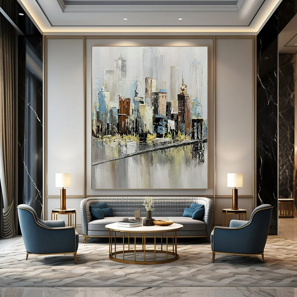 Impressionistic Cityscape Art for Urban Loft Living Room & Art - Themed Café DLZ2151