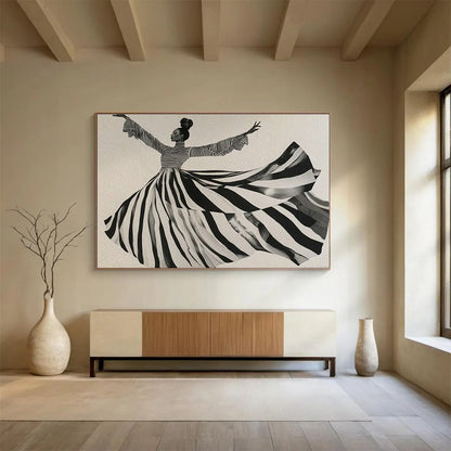 Striped Dress Dancing Figure Art for Art Deco Dance Studio Walls DLZ2615