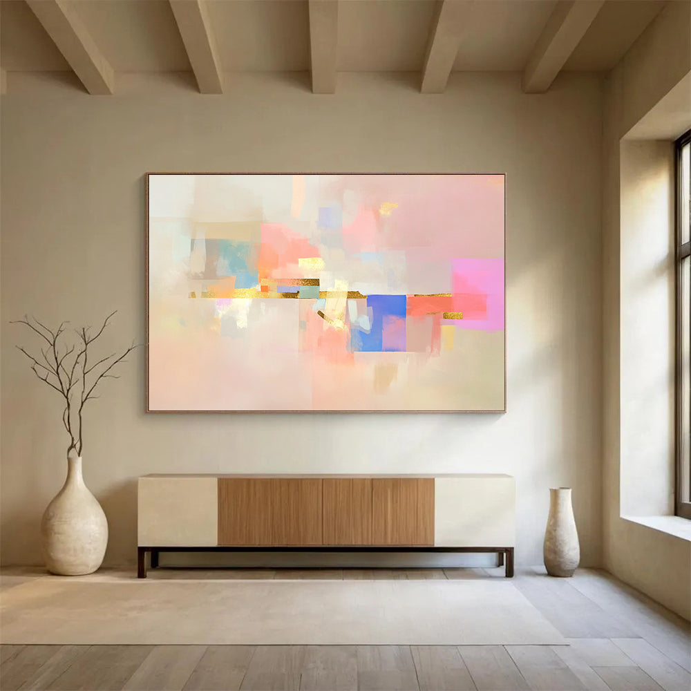 Pastel Abstract with Gold Accents Art for Luxury Bridal Suite & High - End Home Office SC043