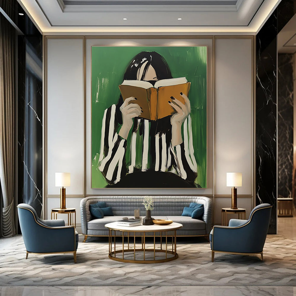 Woman Reading with Striped Top for Study Room & Bookstore Café STSC1265