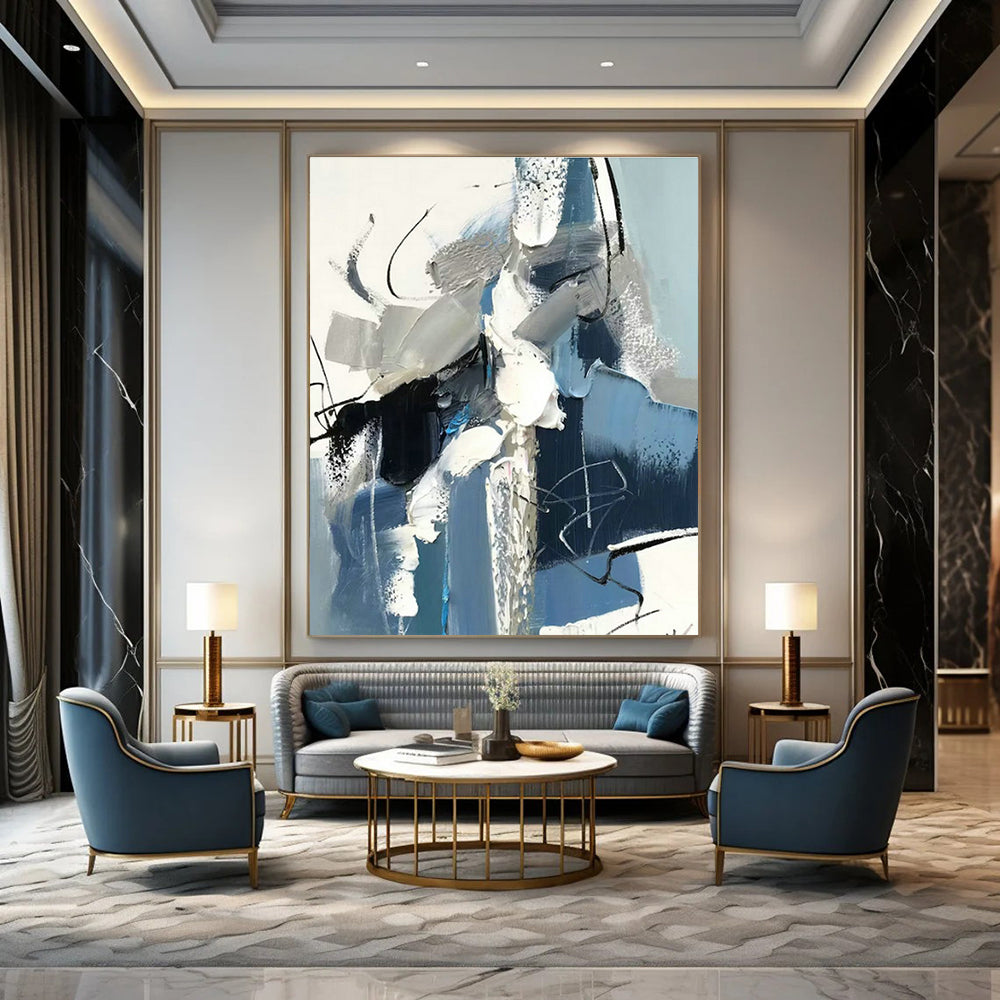 Blue - Gray Abstract Art for Art Gallery Corridor & Industrial Loft DLZ1651