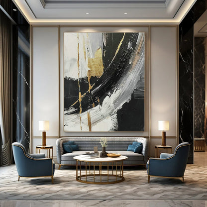 Black - Gold Abstract Art for High - End Restaurant Bar Areas DLZ0122