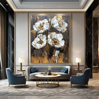 Gold - Accented Flower Abstract for Luxury Bedroom & Upscale Restaurant STSC834